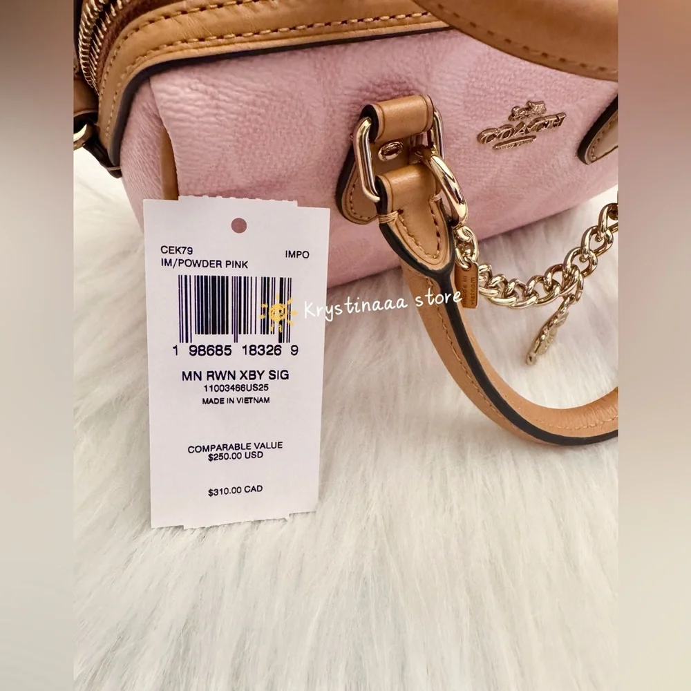 Coach Mini Rowan Bag In Signature With Charms in Powder Pink CEK79 - Picture 11 of 11
